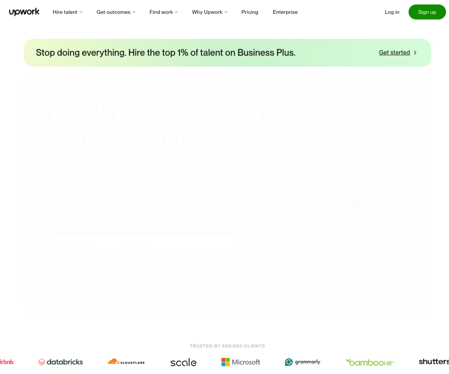 Upwork talent marketplace homepage
